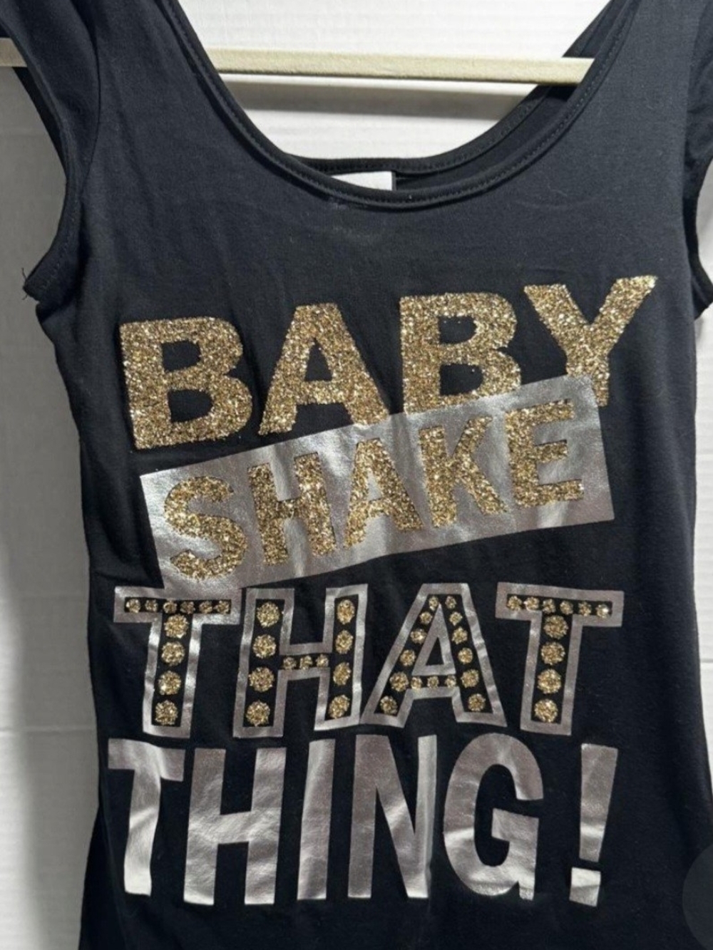 a'gaci Black Tank Top with Gold Glitter Graphic